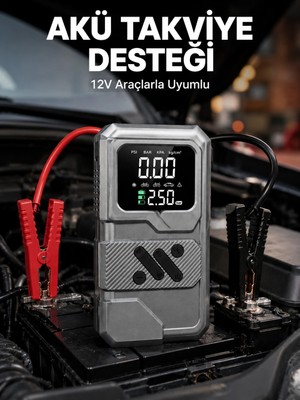 Genel Tedarik Taşınabilir Araç Akü Takviye ve Hava Kompresörü Powerbank Özellikli