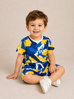 03-06 Yaş Tuc Tuc Mavi Bermuda T-Shirt Takım - Mavi
