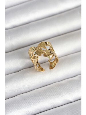 Marsilyan 316L Çelik Gold Renk Yelpaze Model Kadın Yüzük 5886
