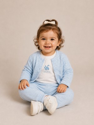 NK 01-04 Yaş Kız Bebek Mavi Glitter Üçlü Takım - Mavi