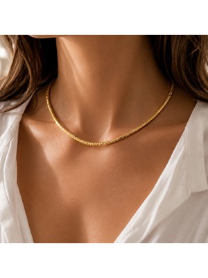 Alnis Atelier Gold Renk Hematit Doğal Taş Kadın Kolye – Minimal Kısa Kolye Choker Şık Zarif Tasarım