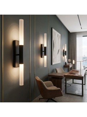 Pareys Home Akrilik LED Aplik 40 cm Gümüş Duvar Apliği Pilli ve Elektrikli Kullanım Modern Dekoratif Iç Mekan Aydınlatma