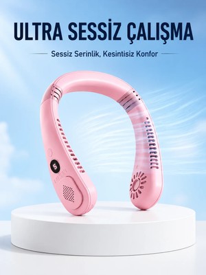 Marmara Avm Pembe Şarjlı Boyun Fanı 5 Kademeli Hız Ayarlı Taşınabilir Boyun Tipi Fan