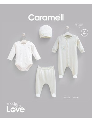 Caramell %100 Pamuk 4lü Tulumlu Teddy Bear Set 0-3 Ay 50-56 cm Mavi CRML.ZE2517.MVİ