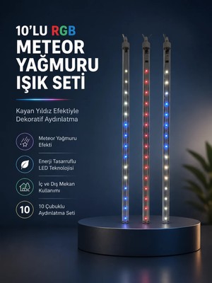 Marmara Avm Dekoratif Rgb LED Işık Çubuğu Seti 10 Adet Çubuk Kayan Yıldız Efektli
