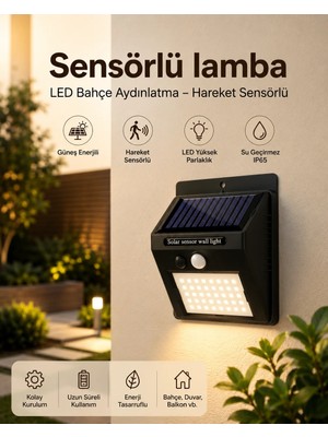 Marmara Avm Sensörlü, Güneş Enerjili LED Duvar Lambası Bahçe ve Balkon Aydınlatma