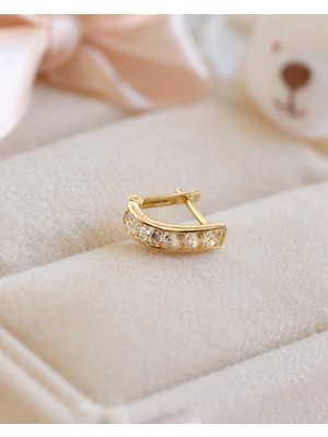 Sarezza Gold 14 Ayar Altın Beyaz Taşlı Köşeli Bebek ve Çocuk Küpesi