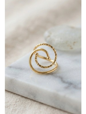Marsilyan Gold Renk Geometrik Çift Halka Yüzük TJ-BYK4207