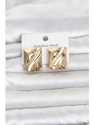 Marsilyan 316L Çelik Gold Renk Plaka Model Kadın Küpe 5886