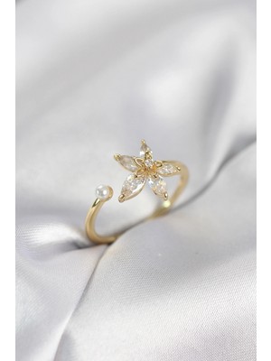 Marsilyan Lotus Model Zirkon Taşlı Gold Renk Kadın Yüzük 5886