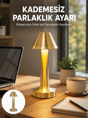 Marsilyan LED Masa Lambası 3 Renk Ayarlı Şarjlı Kablosuz Modern Tasarım Yeni Nesil