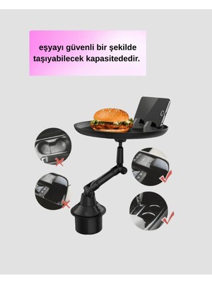 Marmara Avm Araç Içi 360° Ayarlanabilir Bardaklık Tepsisi Geniş Yüzeyli ve Telefon Standlı Yeni Nesil