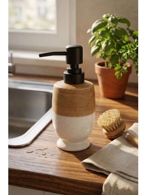 Makri Home 300 ml Seramik Lenora Sıvı Sabunluk, 7 cm Çap, 18 cm Yükseklik