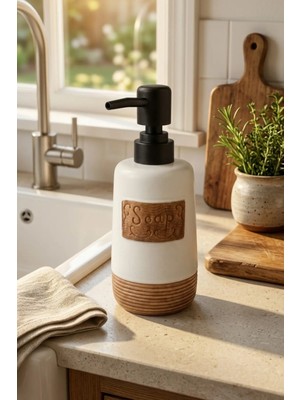 Makri Home 300 ml Seramik Lenora Sıvı Sabunluk, 7 cm Çap, 18 cm Yükseklik