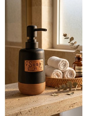 Makri Home 300 ml Seramik Lenora Sıvı Sabunluk, 7 cm Çap, 18 cm Yükseklik