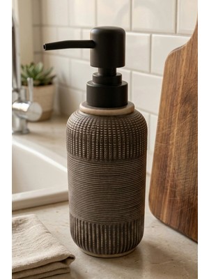 Makri Home 300 ml Seramik Lenora Sıvı Sabunluk, 7 cm Çap, 18 cm Yükseklik
