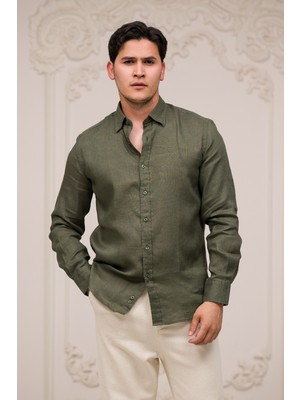 Paul Martin Regular Fit Gizli Düğmeli Yaka %100 Linen Ham Keten Gömlek