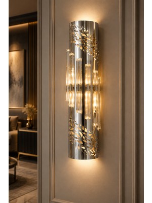 Pareys Home Taç Gold LED Duvar Apliği Kristal Dekoratif Aplik Pilli Elektrikli Modern Salon Koridor Yatak Odası Aydınlatma