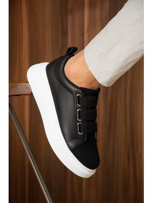 Zerenyus ZRC2653 - Premium Exclusive Lastik Detaylı Erkek Sneaker Siyah Beyaz