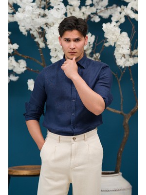 Paul Martin Regular Fit Gizli Düğmeli Yaka %100 Linen Ham Keten Gömlek