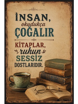 Lucena Retro Edebi Sözlü Mdf Duvar Tablosu Vintage Dekoratif Kitap ve Kahve Temalı Pano 21