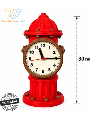 TinyWorks 3d Itfaiye Hidrantı Tasarımlı Masa Saati | 3D Baskı Dekoratif Sessiz Duvar ve Masa Saati | Modern Ev Ofis Dekoru