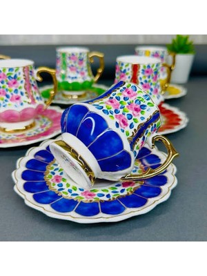 Acar Queen Victorya El Boyama Porselen 6 Lı Fincan Takımı 90 ml