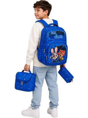 Bevitton Unisex Çocuk Ilk Okul Çantası 3'lü Set Ilkokul Çantası Karakter Desenli Takım Mavi