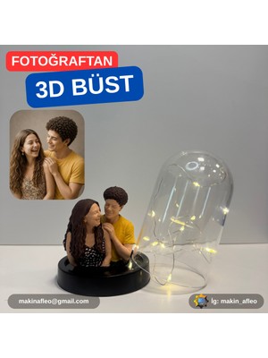 Makinafleo Işıklı Fanus Içinde Kişiye Özel 3D 2 Kişilik Büst (8cm)