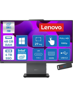 Lenovo Thinkcentre Neo 50A 27 Gen 5 Intel Core 5 210H Upto 4.8ghz 48GB Ddr5 4tb SSD 27" Fhd (1920X1080) IPS 300NITS, 99% Srgb, Touch WIN11PRO Allınone Bilgisayar 12SA002VTRP20+ZETTAUSBBELLEK