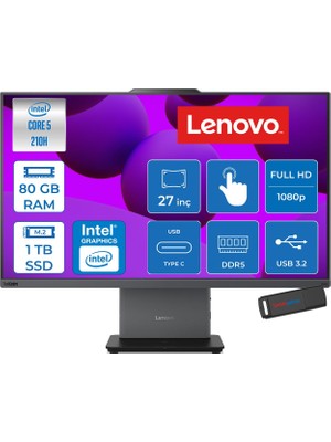 Lenovo Thinkcentre Neo 50A 27 Gen 5 Intel Core 5 210H Upto 4.8ghz 80GB Ddr5 1tb SSD 27" Fhd (1920X1080) IPS 300NITS, 99% Srgb, Touch Freedos Allınone Bilgisayar 12SA002VTRF28+ZETTAUSBBELLEK