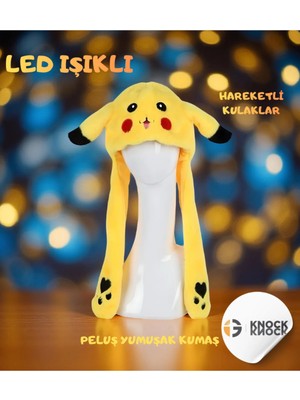 Empressco Pikaçu Kulakları Hareket Eden Işıklı Pokemon Peluş Pikachu Şapka