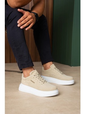 Zerenyus ZRC2635 - Yüksek Kalite Yüksek Taban Erkek Sneaker Bej Süet