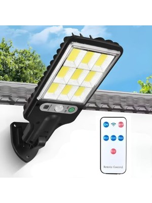 Esranın Dünyası Solar Güneş Enerjili Sokak Lambası 120 LED - IP65 Su Geçirmez Uzaktan Kumandalı ve Hareket Sensörlü Cob LED Dış Mekan Duvar Aydınlatması, Bahçe, Otopark ve Avlu Projektörü          [enerji Sınıfı A++]