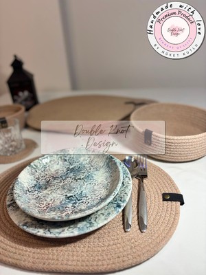 Double Knot Design 14 Parça Set Oval Tress Supla Amerikan Servis Hediyelik Yemek Masası Davet Masası