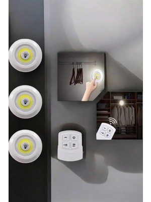 Decostyle Spot Lamba LED Işık 3'lü Uzaktan Kumandalı Pilli Yapışkanlı Kablosuz Yeni Nesil
