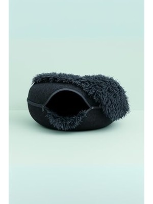 Esranın Dünyası Peluş Donut Kedi Yatağı - Peluş Donut Kedi Tüneli Koyu Gri-L