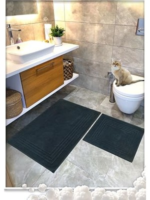 Esranın Dünyası %100 Pamuk Dokuma Su Emici Banyo Paspas Seti, Banyo Halısı Vera 2 Li Set 60X100-60X50 (Antrasit)