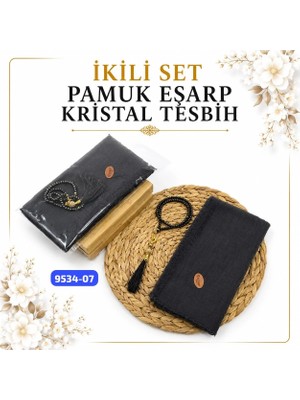 Sedef Pamuklu Eşarp Kristal Tesbih Set