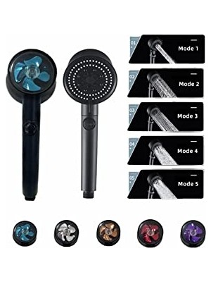MarkEntegra Mayaglory Turbo Fan 5 Fonksiyonlu Su Tasarruflu Dus Basligi Turbo El Dusu Siyah