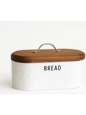 MarkEntegra Beyaz Metal Ekmek Kutusu 33X18X18 cm | Ahşap Kapaklı Büyük Hacimli Ekmeklik | Gold Kulplu Modern Mutfak Depolama Kabı | Uzun Süre Taze Saklama