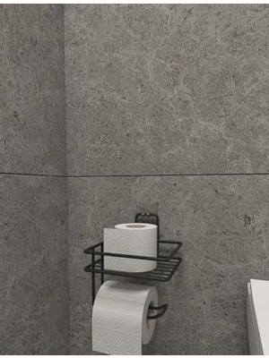 Esranın Dünyası Alper Banyo Yapışkanlı Siyah Raflı Tuvalet Kağıtlığı, Delmeden Montaj Duvar Tipi Tuvalet Kağıdı Tutucu, Banyo ve Wc Organizer