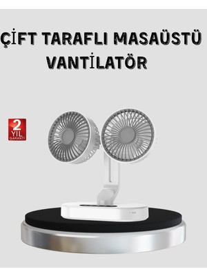 TeknoKapsül USB Şarjlı Çift Kafalı Vantilatör – 720° Döner Başlık ve Sessiz Çalışma Özelliği