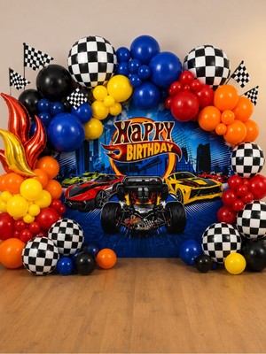 Bkmc Yarış Arabası Doğum Günü Süsleri Balon Seti | Yarış Temalı Parti Dekorasyonu | Happy Birthday Arka Fonlu