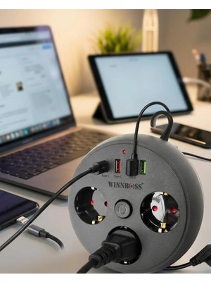 Feedback Çoklu Priz Akım Koruma 3 Soket 3 USB Type C Hızlı Şarj 2m Uzatma Kablosu