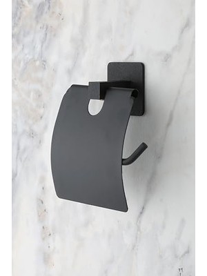 Esranın Dünyası Kare Kapaklı Tuvalet Kağıtlığı Siyah, Yapışkanlı ve Vidalı Montajlı Metal Wc Kağıtlık, Modern Banyo Tuvalet Kağıdı Askısı