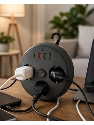 Feedback Ev Ofis Için Çoklu Priz 3 Priz 3 USB Type C Güvenli Enerji Yönetimi
