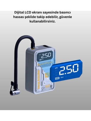 TeknoKapsül 150 Psı Kablosuz Dijital Ekranlı Taşınabilir Araç Lastik Pompası