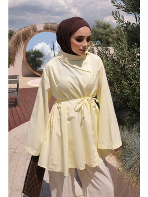 İmaj Butik Sarı Bel Bağlamalı Yan Patlı Gömlek