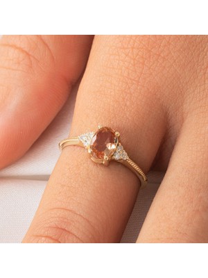 Fasek Gold Pırlanta Yüzük - 0.10 Karat Pırlanta Taşlı Oval Kesim Zultanit Taşlı Modern Tasarım 14 Ayar Altın Yüzük